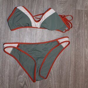 Eidon Olive and Orange Strappy Low Rise Bikini